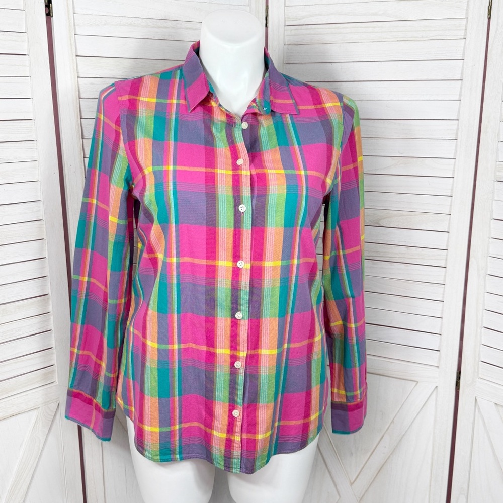 J. Crew The Perfect Shirt Plaid‎ Button Down Long Sleeve Cotton Pink Multi XL